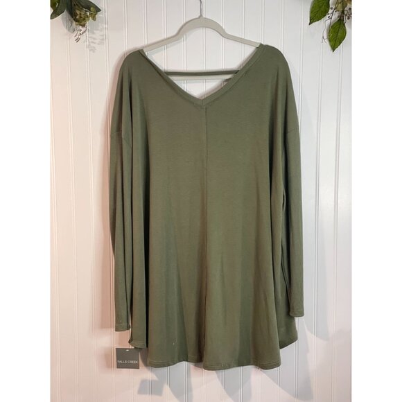 Falls Creek Womens Plus Size 2X Olive Green Tunic Top With Ribbed Sleeves - Picture 2 of 14